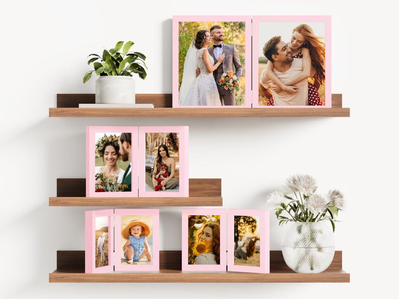 decorUhome Double 4x6 Picture Frame Vertical, Engineered Wood Bifold Photo Frame with Plexiglass for Tabletop Display, 4x6, Pink - Image 5