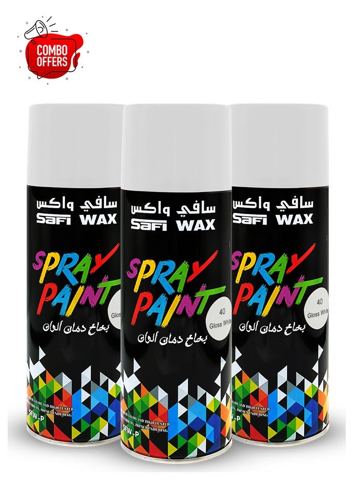 Safi WAX Combo - Buy 3PC SAFI WAX Gloss White Spray Paint 450ml Quick Drying High Gloss Finish for Metal, Wood, Plastic, Glass, Walls, DIY, Automotive, Furniture, Craft, Home Interior, Exterior, Rust Protection Coating, SFW-P-40  - Image 1