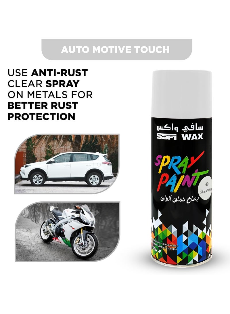 Safi WAX Combo - Buy 3PC SAFI WAX Gloss White Spray Paint 450ml Quick Drying High Gloss Finish for Metal, Wood, Plastic, Glass, Walls, DIY, Automotive, Furniture, Craft, Home Interior, Exterior, Rust Protection Coating, SFW-P-40  - Image 3