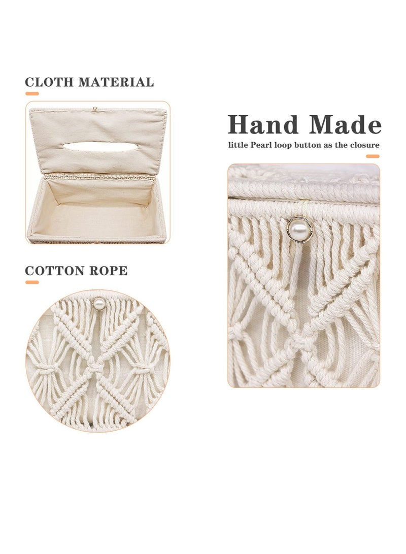 Captaintech Tissue Box Cover Rectangle, Tissue Box Cover Boho Decor, Paper Tissue Holder Napkin Tissues Organizer, Home Decor for Bathroom Bedroom Dresser Living Room Office (Ivory, A1) - Image 3