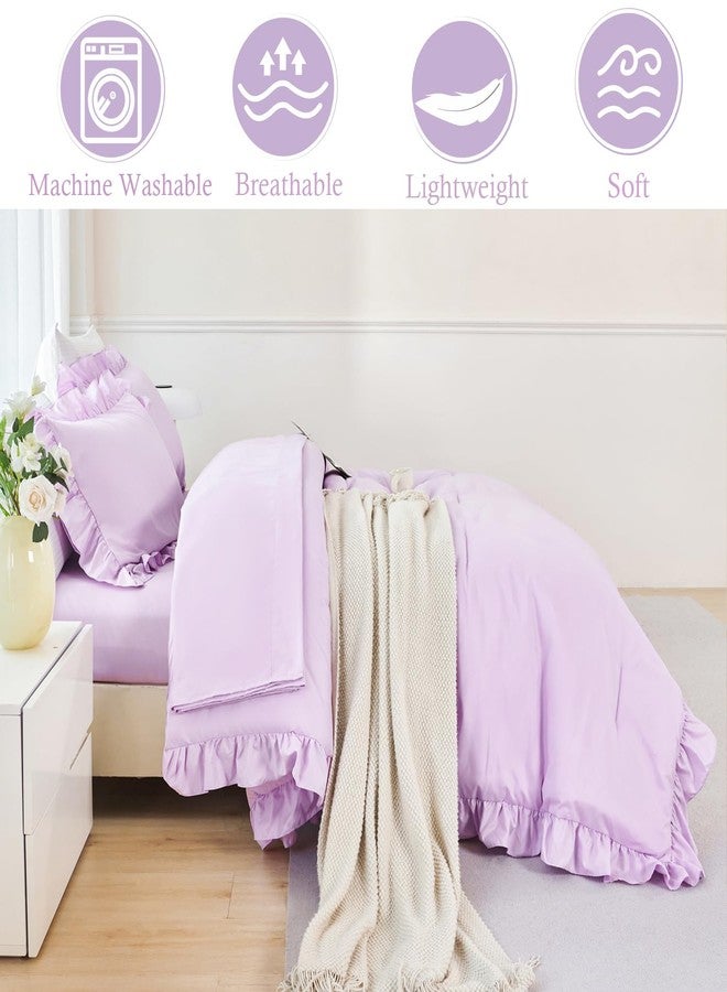 ANGIYUIN 5 Pieces Purple Comforter Set Twin Lavender Ruffle Bed in A Bag with Sheet Sets Solid Color Farmhouse Bedding Sets Soft Microfiber Bed Sets for Girls Kids(Purple Twin) - Image 5