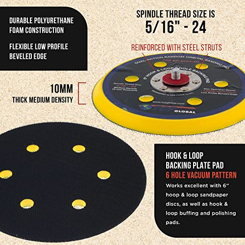 TCP Global 6" Hook & Loop DA Sander & Polisher Backing Plate Pad, 6 Hole Pattern Dustless - Dual-Action Random Orbital Sanding Pad - Low Profile Edge, Medium Density - for Auto Woodworking Sandpaper - Image 3