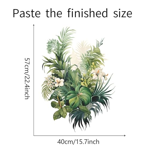 CharmFlo Botanical Wall Decals with Palm Leaves Lush Green Foliage White Flowers Removable Peel and Stick Wall Art 22.4x15.7 inches for Living Room Nursery Home Decor - Image 2
