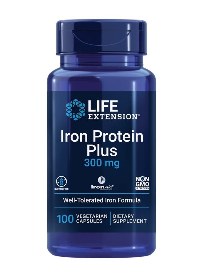 Life Extension حديد بروتين بلس - شكل قابل للامتصاص العالي من مكملات الحديد لإنتاج خلايا الدم الحمراء والبروتين - مرة واحدة يوميًا - خالي من الغلوتين، غير معدل وراثيًا، نباتي - 100 كبسولة - Image 1