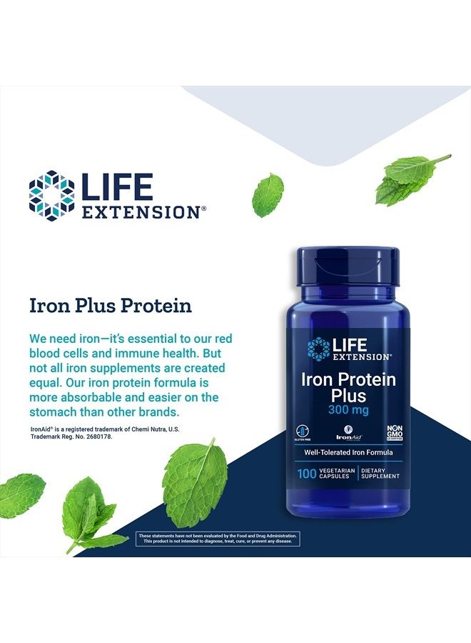 Life Extension حديد بروتين بلس - شكل قابل للامتصاص العالي من مكملات الحديد لإنتاج خلايا الدم الحمراء والبروتين - مرة واحدة يوميًا - خالي من الغلوتين، غير معدل وراثيًا، نباتي - 100 كبسولة - Image 4