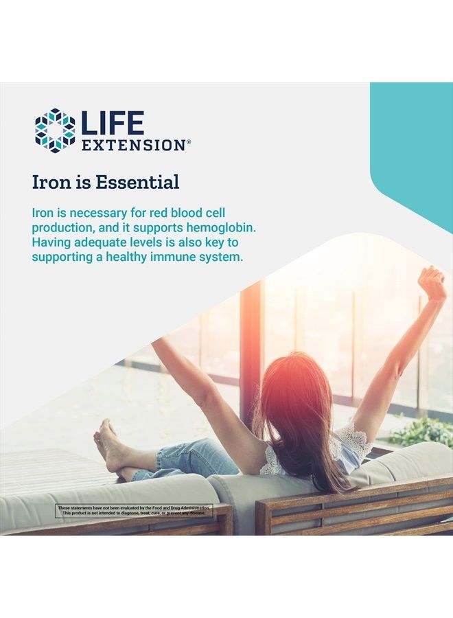 Life Extension حديد بروتين بلس - شكل قابل للامتصاص العالي من مكملات الحديد لإنتاج خلايا الدم الحمراء والبروتين - مرة واحدة يوميًا - خالي من الغلوتين، غير معدل وراثيًا، نباتي - 100 كبسولة - Image 5