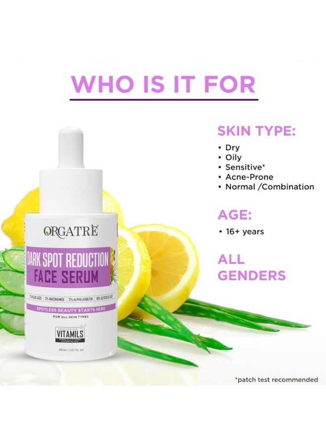 Orgatre Dark Spot Correcting Face Serum for Glowing Skin | With 2% Kojic Acid, Alpha Arbutin & Niacinamide | Reduces Dark Spots, Acne Marks Corrector, Pigmentation & Blemishes – 30ml - Image 3