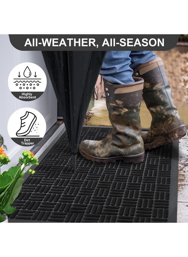 Mibao Front Door Mat, Heavy Duty Durable Welcome Mat for Outdoor Indoor, Dirt Trapper Waterproof Super Absorbent Door Mat for Entryway Outside Patio Porch, 35.5" x 24", Black - Image 2