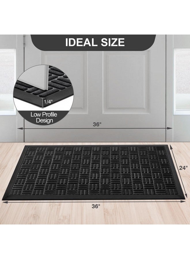 Mibao Front Door Mat, Heavy Duty Durable Welcome Mat for Outdoor Indoor, Dirt Trapper Waterproof Super Absorbent Door Mat for Entryway Outside Patio Porch, 35.5" x 24", Black - Image 1