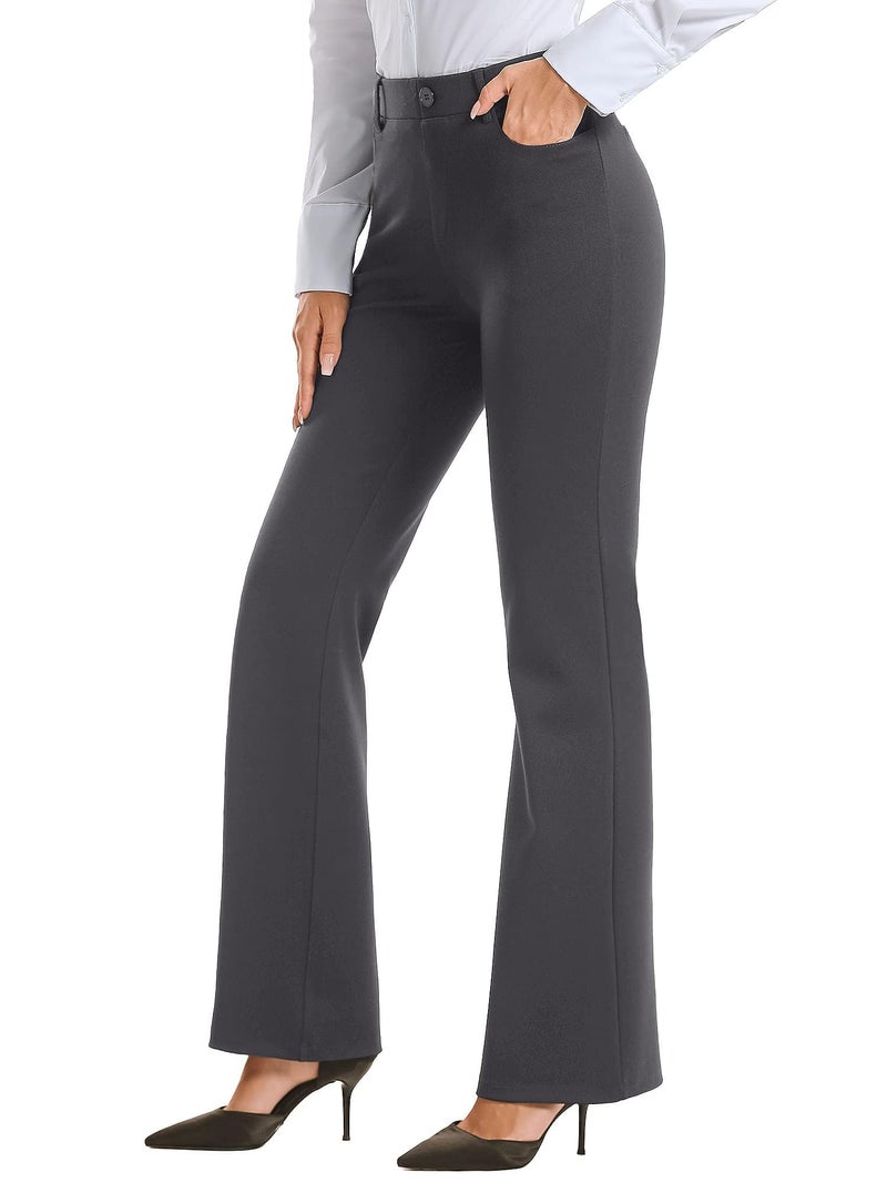 Stelle Women 28"/30"/ 32" Bootcut Dress Pants Business Casual Work Pants with Pockets Pull On Regular Slacks for Office (30" Charcoal, Large) - Image 1