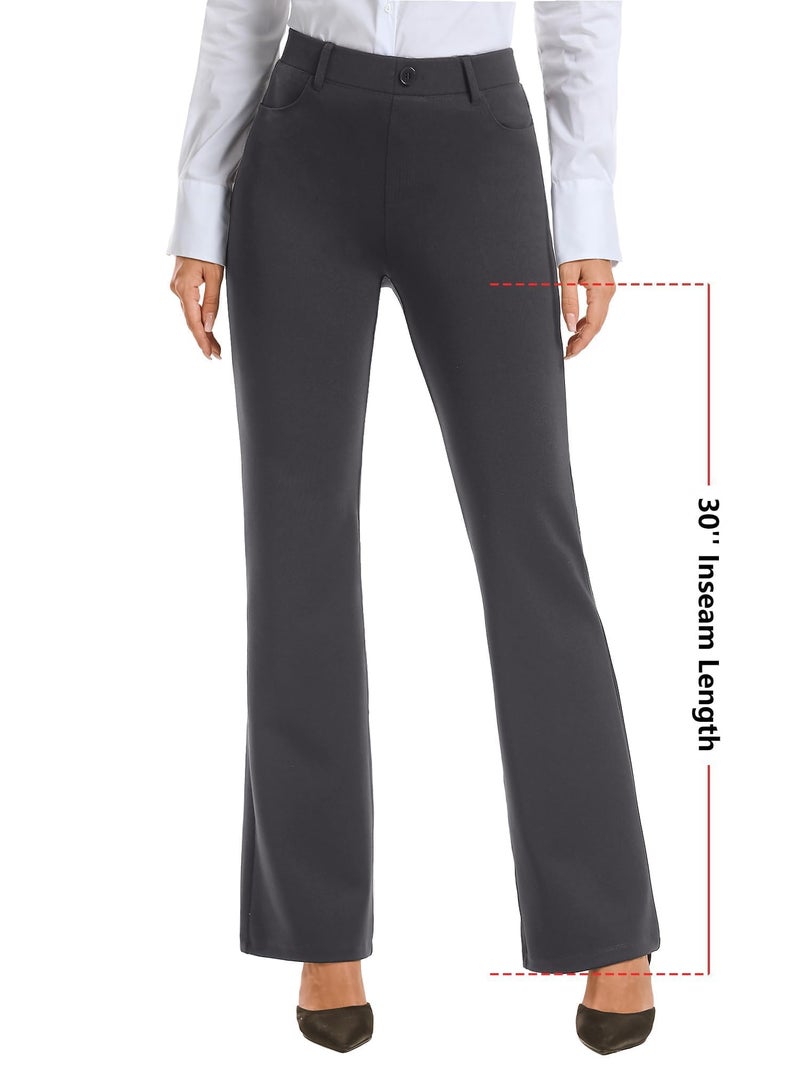 Stelle Women 28"/30"/ 32" Bootcut Dress Pants Business Casual Work Pants with Pockets Pull On Regular Slacks for Office (30" Charcoal, Large) - Image 2