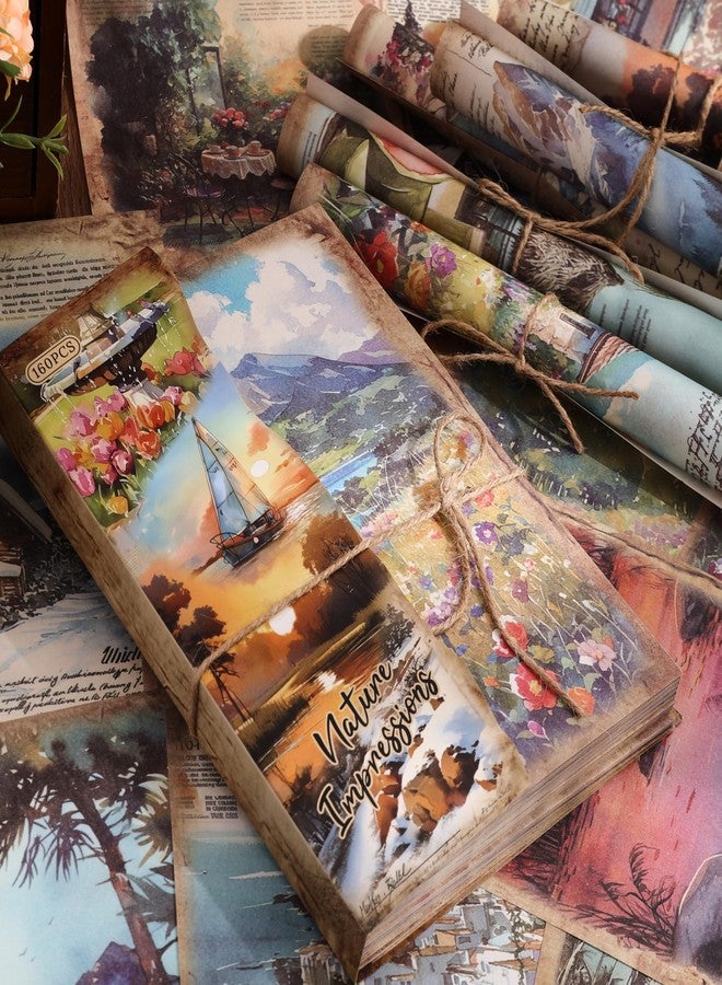 emmoolife 160 Sheets Vintage Scrapbook Paper Set - 8 Nature Impressions Themed Aesthetic Natural Scenery Patterns, Journaling Scrapbooking Supplies Craft Decoupage Papers Kit, for Junk Journals Collage Making - Image 3