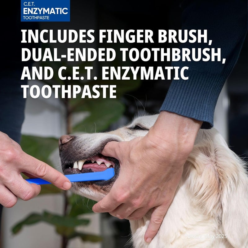 Virbac C.E.T. Oral Hygiene Kit for Cats and Dogs | 3 Piece Set with Dual Ended Toothbrush, Fingerbrush, and Poultry Flavor 2.5 oz tube of Toothpaste | Remove Plaque & Tartar Buildup - Image 4
