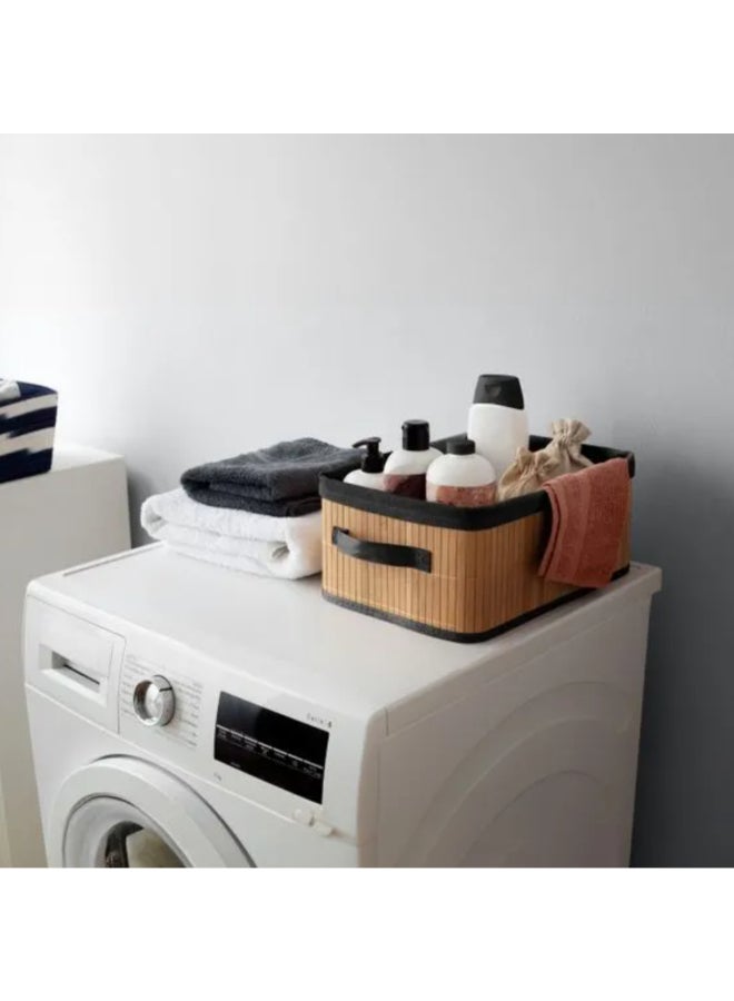 COMPACTOR Joey Foldable Rectangular Bamboo Storage Basket Beige and Black 15 x 25 x 35 cm RAN11911 - Image 2