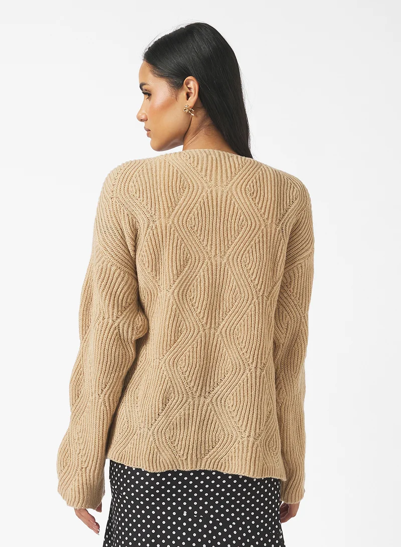 جينجر Ribbed Loose Knitted Sweater