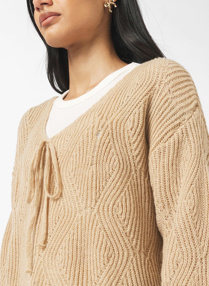 جينجر كنزة فضفاضة محبوكة مضلعة - Image 3