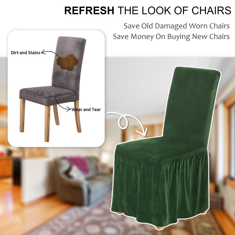 NICEEC Spandex Chair Covers for Dining Chairs Covers Set of 6 Removable Dining Room Chair Covers with Skirt Parson Chair Slipcovers Washable Chair Protector for Kitchen Wedding Party Banquet(Green) - Image 4