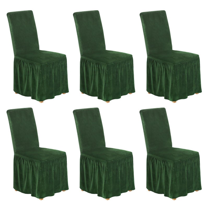 NICEEC Spandex Chair Covers for Dining Chairs Covers Set of 6 Removable Dining Room Chair Covers with Skirt Parson Chair Slipcovers Washable Chair Protector for Kitchen Wedding Party Banquet(Green) - Image 1