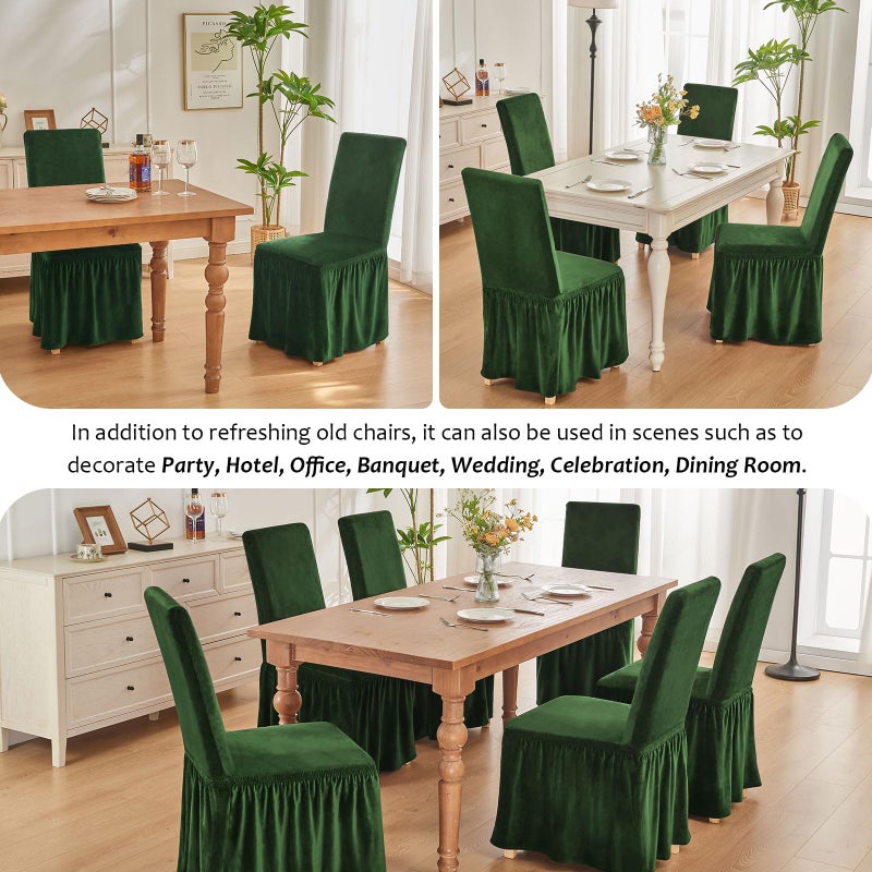 NICEEC Spandex Chair Covers for Dining Chairs Covers Set of 6 Removable Dining Room Chair Covers with Skirt Parson Chair Slipcovers Washable Chair Protector for Kitchen Wedding Party Banquet(Green) - Image 5