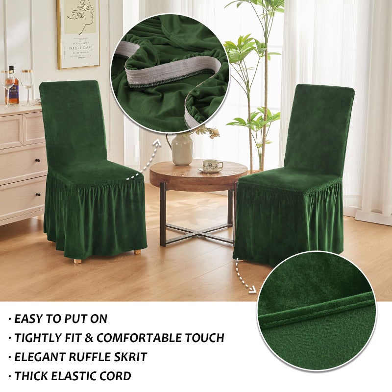 NICEEC Spandex Chair Covers for Dining Chairs Covers Set of 6 Removable Dining Room Chair Covers with Skirt Parson Chair Slipcovers Washable Chair Protector for Kitchen Wedding Party Banquet(Green) - Image 3