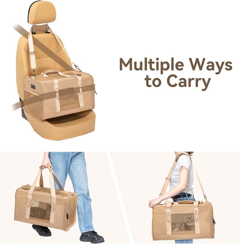 Petsfit Small Dog Travel Carrier, Large Cat Carrier with Patented Buckle and Soft Padding, Soft-sided Pet Carrier for Puppy, Ideal for Car Road Trips Up to 20 Lbs Khaki - Image 5