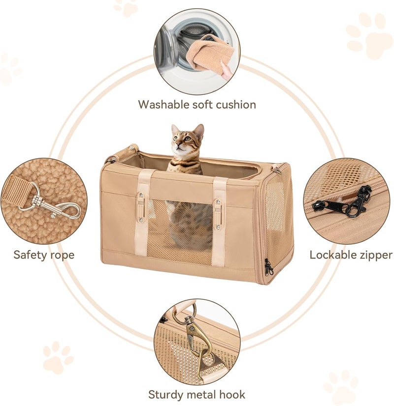 Petsfit Small Dog Travel Carrier, Large Cat Carrier with Patented Buckle and Soft Padding, Soft-sided Pet Carrier for Puppy, Ideal for Car Road Trips Up to 20 Lbs Khaki - Image 4