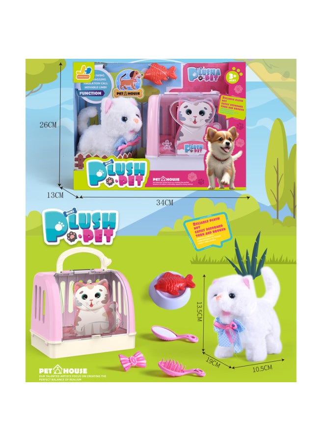 Children's Electric Simulation Plush Pet Suit Teddy White Rabbit Cat Walking Can Call Dog Gift Box Gift-Color:Cat Suit Gift Box With Hand Basket (two Optional)  - Image 1