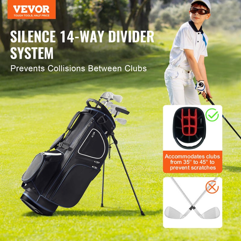 VEVOR Golf Cart Bag with 14 Way Organizer Divider Top, Premium Cart Bag with Stand, Durable Golf Bags with Handles & Dust Cover & Detachable Dual Strap for Men & Women (Black, 10 Pockets) - Image 2