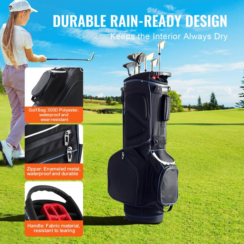 VEVOR Golf Cart Bag with 14 Way Organizer Divider Top, Premium Cart Bag with Stand, Durable Golf Bags with Handles & Dust Cover & Detachable Dual Strap for Men & Women (Black, 10 Pockets) - Image 3