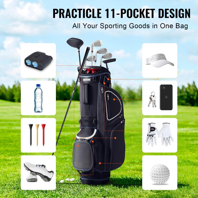 VEVOR Golf Cart Bag with 14 Way Organizer Divider Top, Premium Cart Bag with Stand, Durable Golf Bags with Handles & Dust Cover & Detachable Dual Strap for Men & Women (Black, 10 Pockets) - Image 4