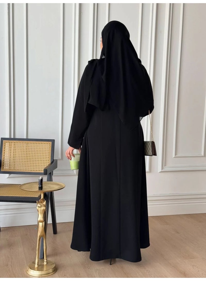 عباية وجد سوداء بتصميم لف وقصة نص كلوش من قماش الإنترنت، تتضمن طرحة ونقاب مجانيين - Image 2