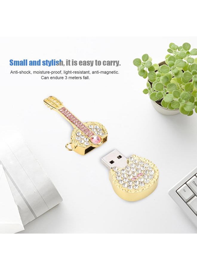 Golden Guitar Shape Rhinestone Portable USB Flash Drive High Speed U Disk Memory Stick (8G)