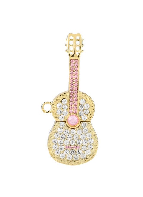 Golden Guitar Shape Rhinestone Portable USB Flash Drive High Speed U Disk Memory Stick (8G)