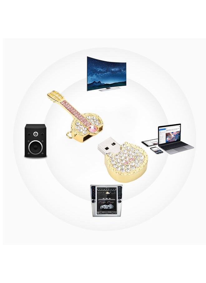 Golden Guitar Shape Rhinestone Portable USB Flash Drive High Speed U Disk Memory Stick (8G)