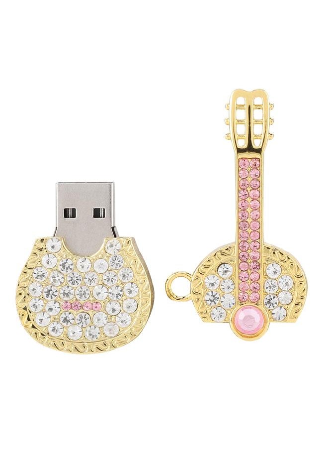 Golden Guitar Shape Rhinestone Portable USB Flash Drive High Speed U Disk Memory Stick (8G)