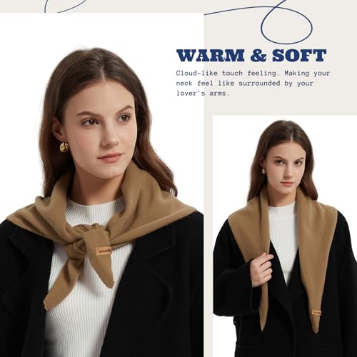 ACUSHLA 100% Merino Wool Triangle Scarf for Women Winter Neck Gaiter Warmer Knit Fashion Hooded Scarf Lightweight Soft Warm Neck Wrap for Ladies, 15.7'' X 47.2'', Camel - Image 3