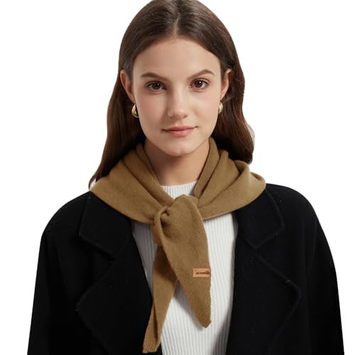 ACUSHLA 100% Merino Wool Triangle Scarf for Women Winter Neck Gaiter Warmer Knit Fashion Hooded Scarf Lightweight Soft Warm Neck Wrap for Ladies, 15.7'' X 47.2'', Camel - Image 1
