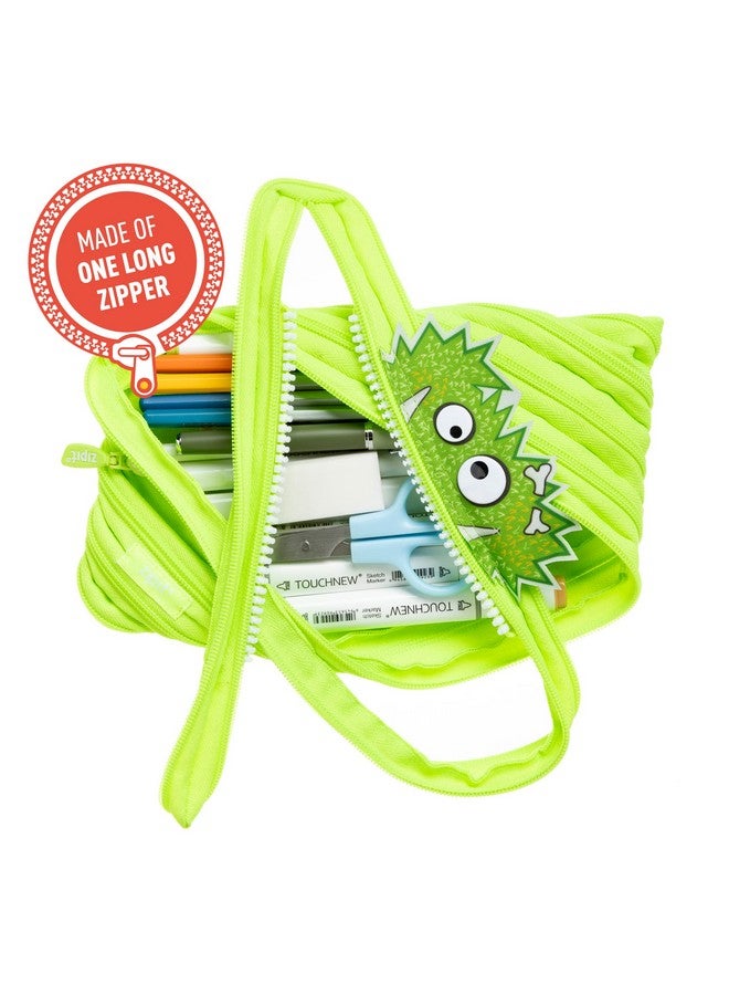 ZIPIT Monster Pencil Case for Boys | Big Pencil Pouch for School, College and Office | Pencil Bag for Kids (Green) - Image 2