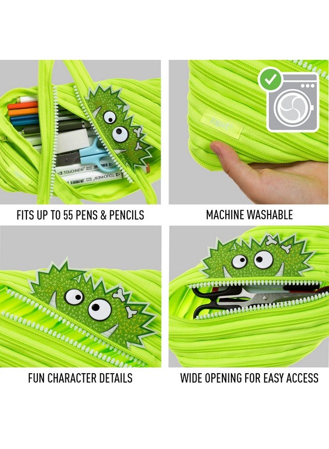 ZIPIT Monster Pencil Case for Boys | Big Pencil Pouch for School, College and Office | Pencil Bag for Kids (Green) - Image 3