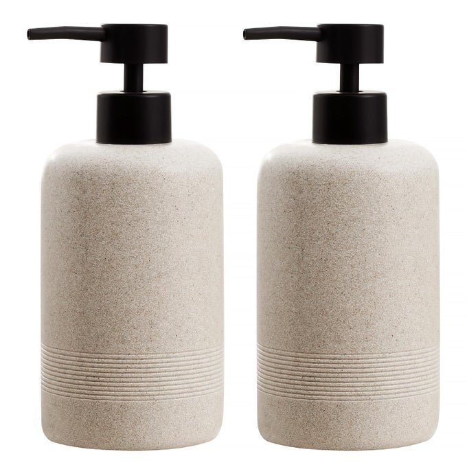 SOAP DISPENSERS 400ML 13OZ 2 PCS HAND DISH LOTION SHAMPOO LOTION SOAP DISPENSER JAR RESIN PREMIUM THICK SOAP PUMP BOTTLES FOR KITCHEN BATHROOM COUNTERTOP BEIGE