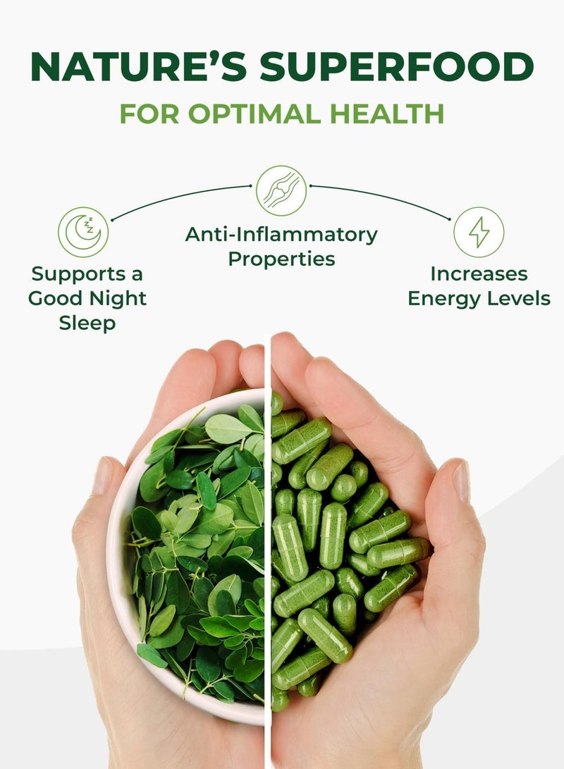 مورينجا Capsules Single Origin Moringa Powder Organic. Moringa Leaf. Energy, Metabolism, & Immune Support. 120ct. 500mg Caps. - Image 3