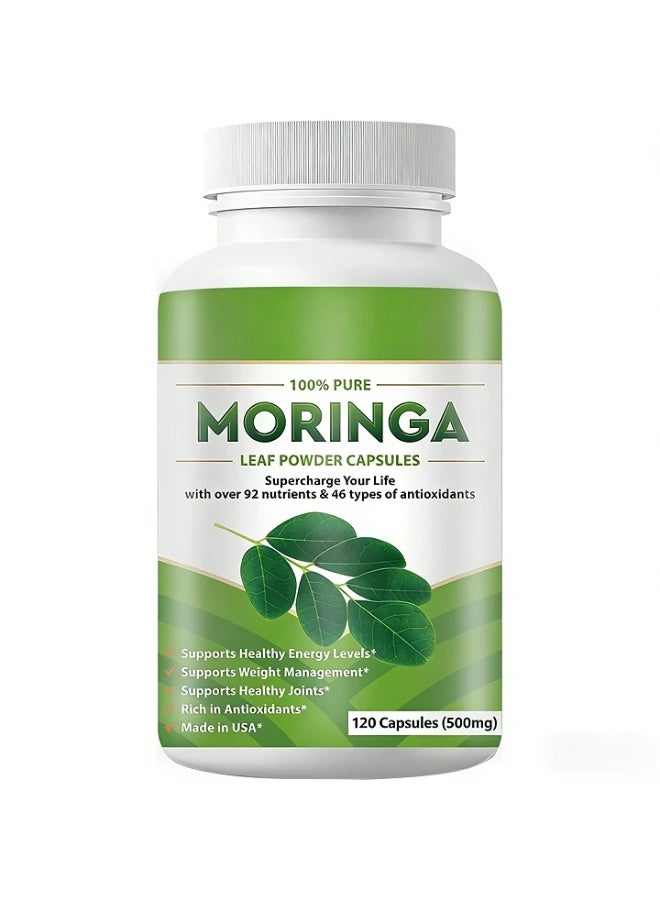 مورينجا Capsules Single Origin Moringa Powder Organic. Moringa Leaf. Energy, Metabolism, & Immune Support. 120ct. 500mg Caps. - Image 1
