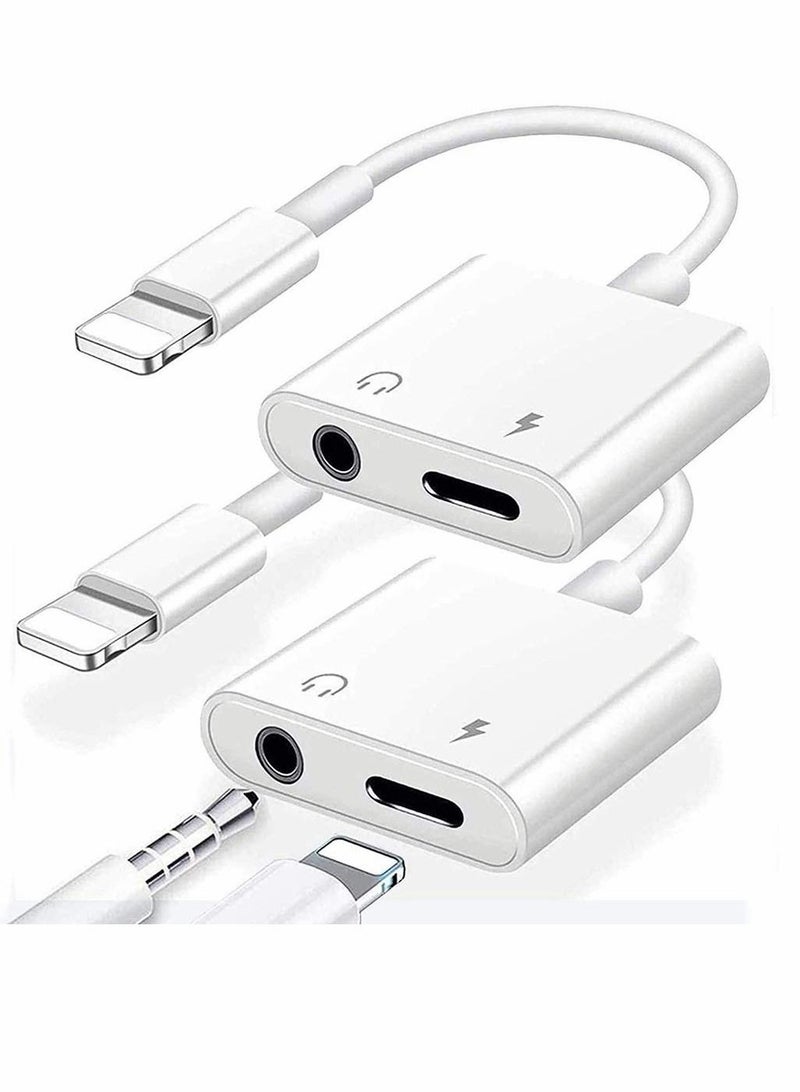 KASTWAVE Headphones Jack Adapter for iPhone, 2 in 1 Charger, Aux Audio Splitter Dongle Adapter for iPhone, for iPad, for iPod, Support All iOS System (2 Pack) - Image 1