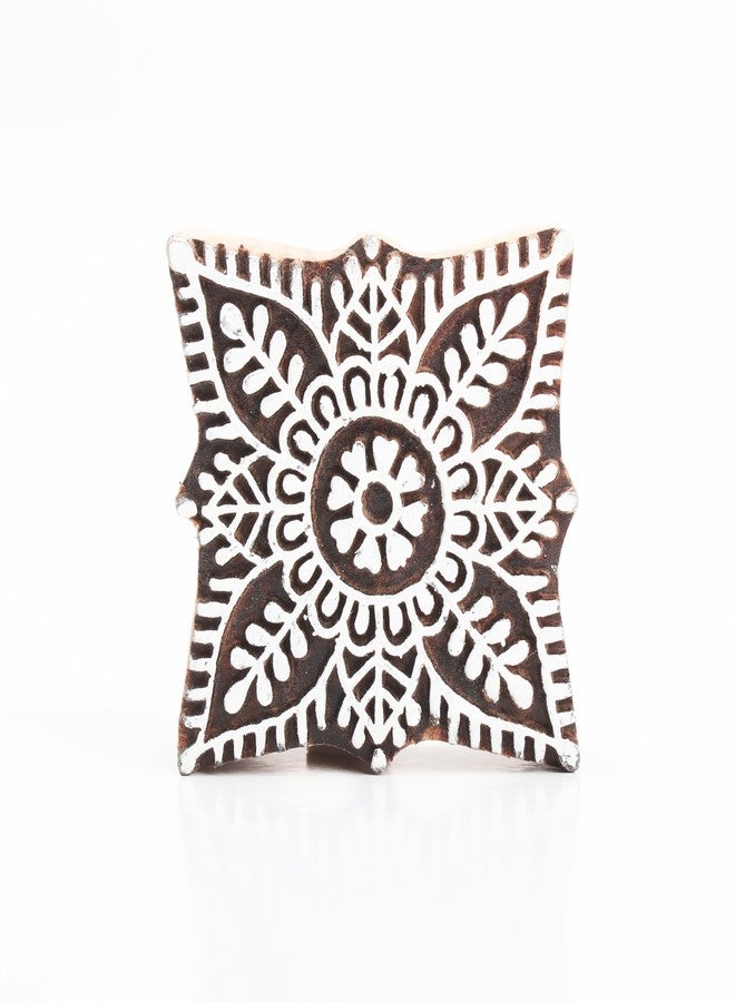 itsy-bitsy Itsy Bitsy Hand Carved Wooden Printing Block Eternal Blossom W 3inch X L 3inch 1pc Square Wood Print Stamp for Saree, Dupatta & Home Linen - Image 1