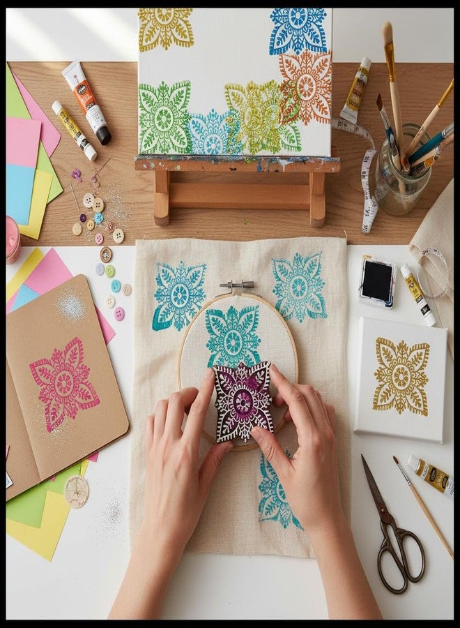 itsy-bitsy Itsy Bitsy Hand Carved Wooden Printing Block Eternal Blossom W 3inch X L 3inch 1pc Square Wood Print Stamp for Saree, Dupatta & Home Linen - Image 2