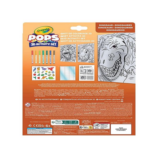 Crayola Pops 3D Dinosaur Coloring Kit, Fun Easy Color & Assemble, Ages 3+, Includes Markers & Stickers - Image 3