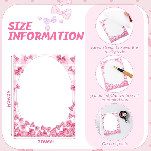 Chiisong 12 Pcs Pink Bow Sticky Notes Coquette Bowknot Self Adhesive Notepad Removable Memo Pad Pink Bow Party Supplies for Home Office Decor Birthday Wedding Bachelorette Party Decorations - Image 3