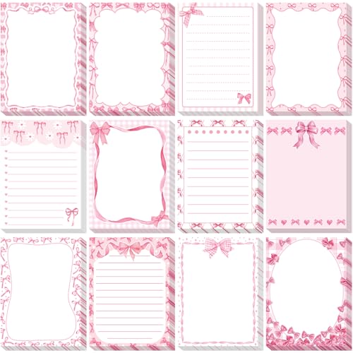 Chiisong 12 Pcs Pink Bow Sticky Notes Coquette Bowknot Self Adhesive Notepad Removable Memo Pad Pink Bow Party Supplies for Home Office Decor Birthday Wedding Bachelorette Party Decorations - Image 1