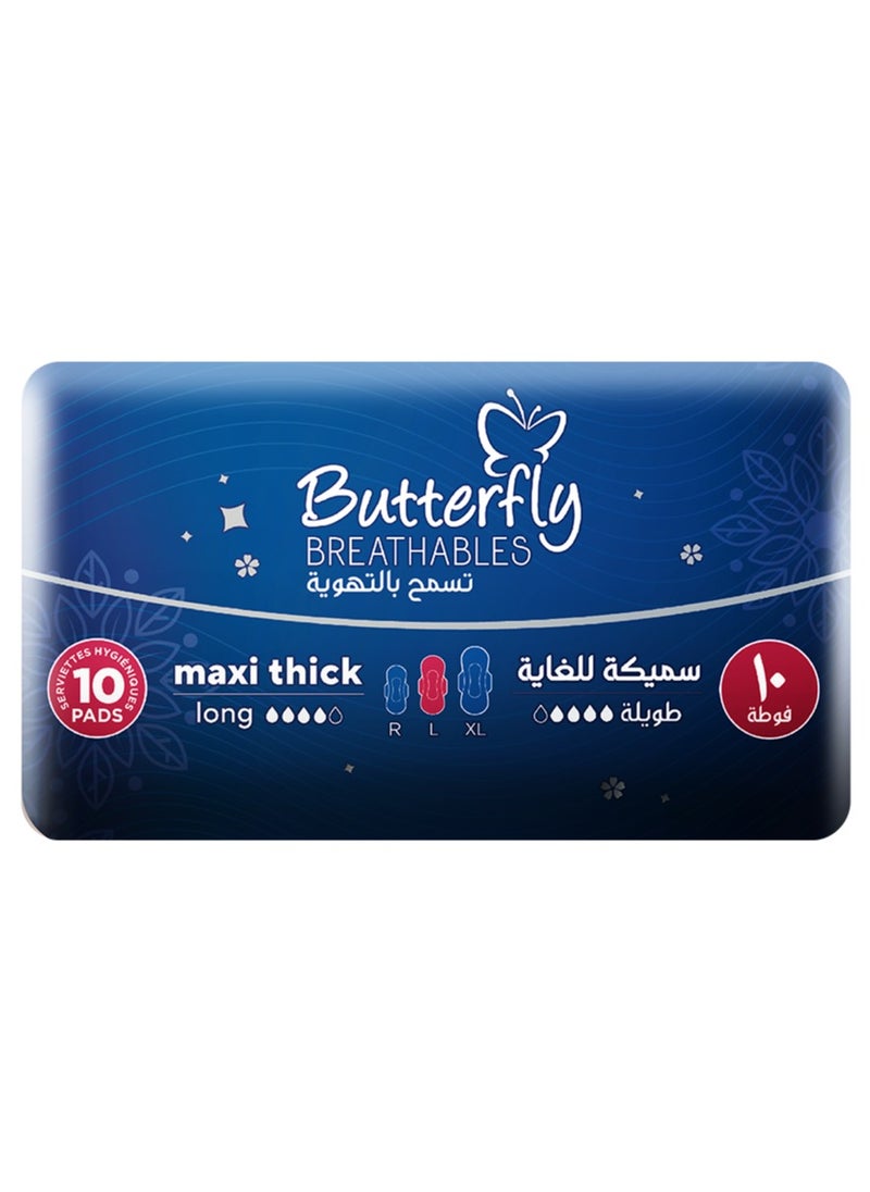 BUTTERFLY Butterfly Breathables Maxi Thick Dry Sanitary Pads Long - Count 10  - Image 3