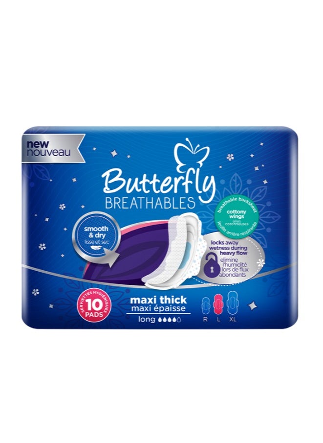 BUTTERFLY Butterfly Breathables Maxi Thick Dry Sanitary Pads Long - Count 10  - Image 1